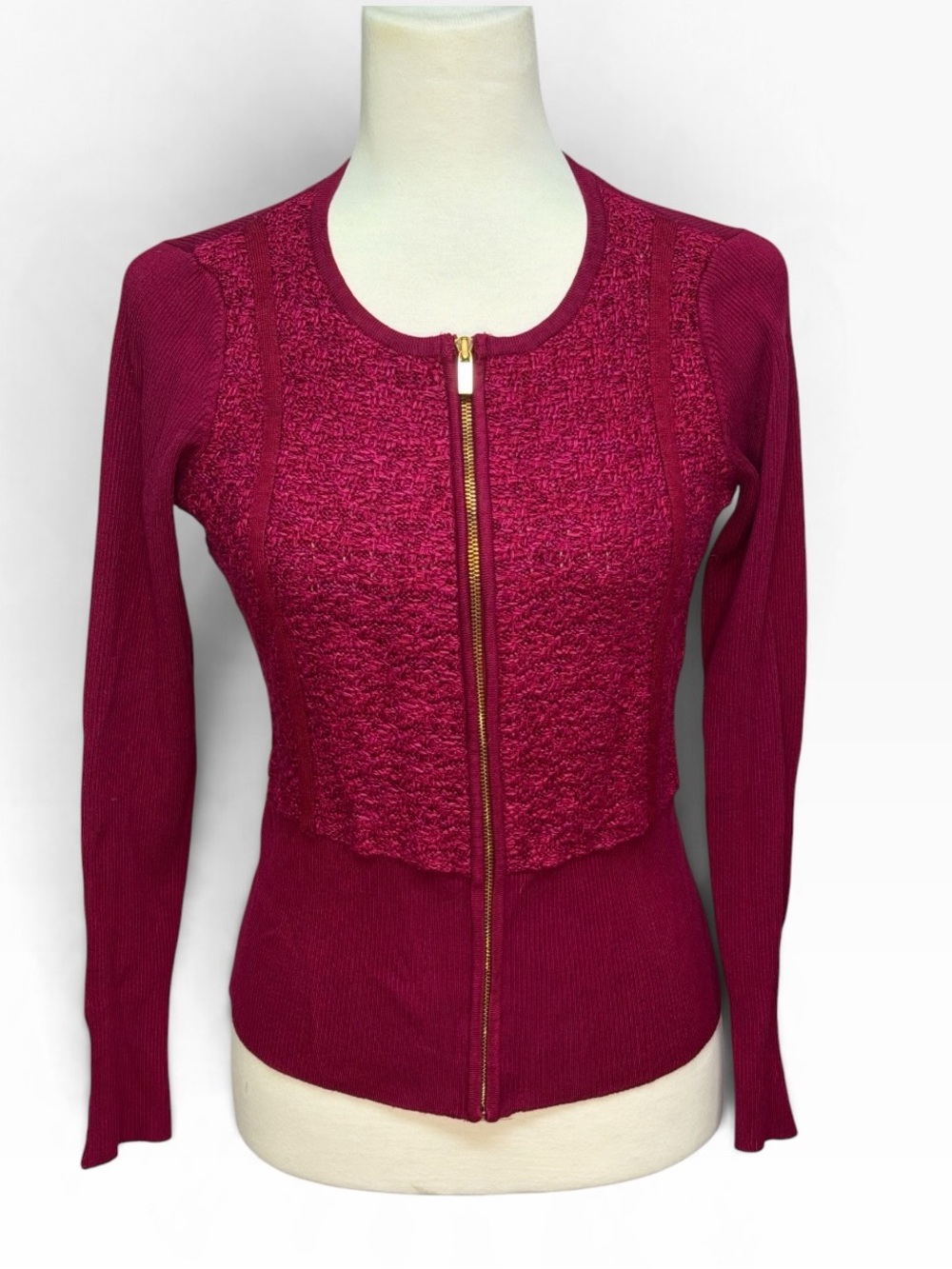Cache Magenta Zip-Front Sweater Jacket